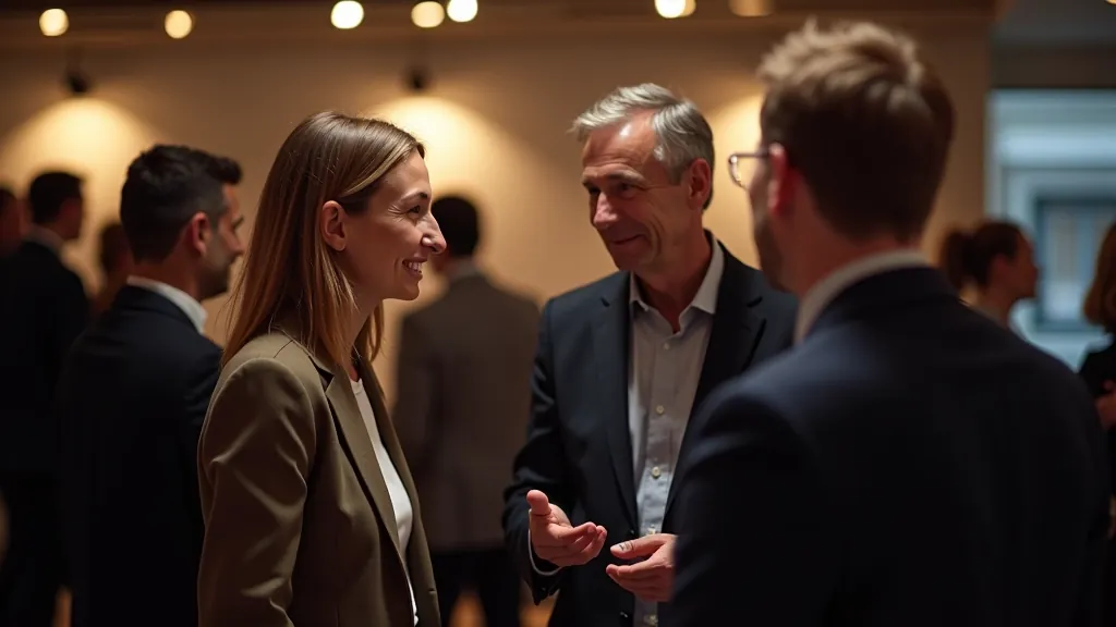 Pessoas em sessão de networking profissional, construindo conexões para transição de carreira